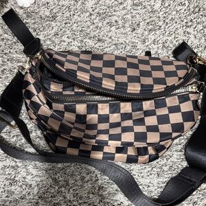 Checkerboard Crossbody Bag in Brown and Black